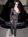 Polka Dot Letter Print 2 Piece Set Woman Tracksuit Trend Sexy Hooded Jacket+Pants Skinny Stretch Matching Streetwear