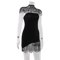 Sexy Lace Patchwork Mini Sheath Dress Elegant Women's Turtleneck Black Short Bodycon Dresses Summer Party Evening Club Wear 2026