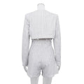 Striped Two Piece Set for Women V Neck Long Sleeve Spliced Button Coat High Waist Shorts Chic Sets Female