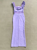 Luxury Violet Bandage Long Dress Women's Ruched Beaded Tight Strap Maxi Dress Elegant Celebrity Evening Birthday Party Vestidos