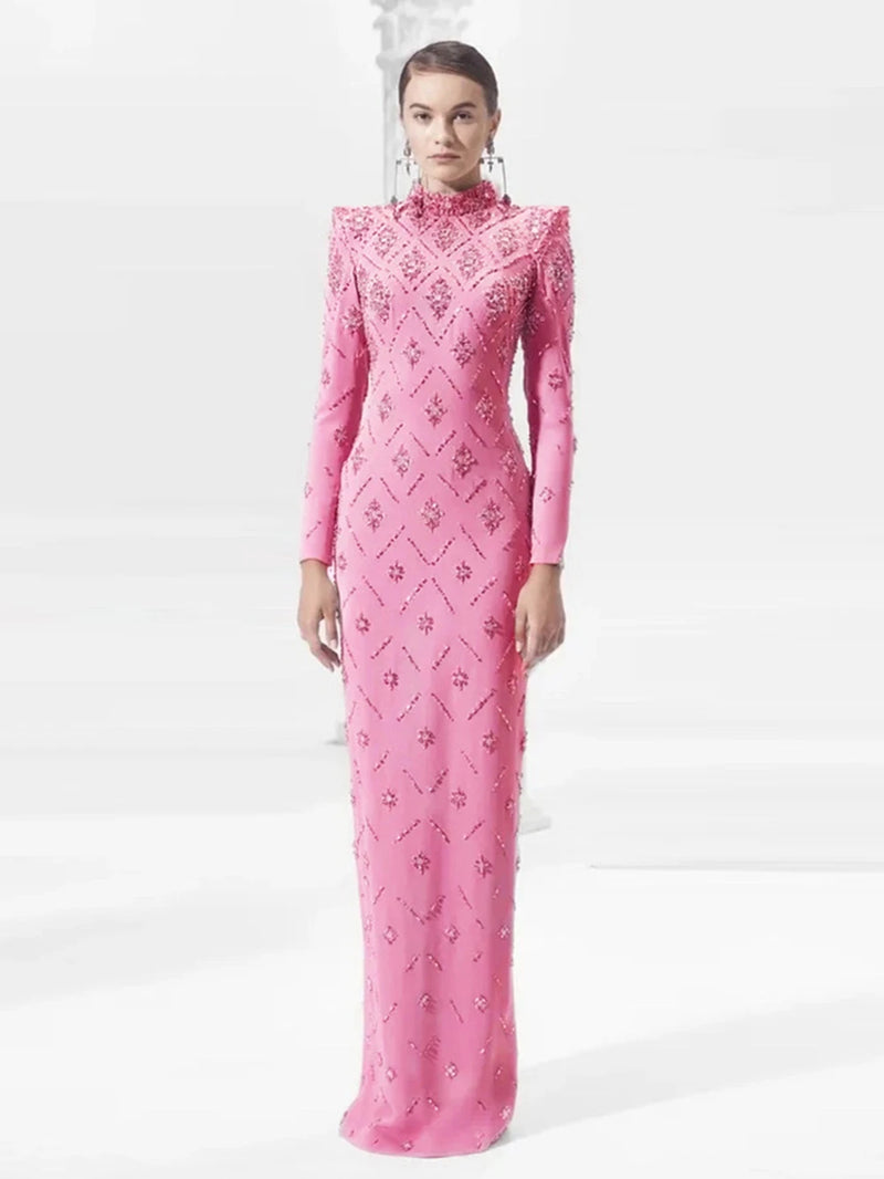 Sparkly Diamond Women Long Sleeve Sexy Bodycon Long Bandage Dress Evening Party Elegant Red Carpet Birthday Fashion Outfi