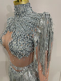 Women Sparkly Rhinestone Sequin Tassel Stretch Bodysuits 2025 New Arrival Birthday Party Nightclub Dj Stage Performance Costume