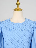 Solid Spliced Drawstring Folds Designer Maxi Dress for Women O Neck Puff Sleeve High Waist Elegant Party Dresses Female New