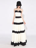 Elegant Colorblock Patchwork Bow Dresses For Women Strapless Sleeveless High Waist Formal Long Dress Female Wedding Gowns