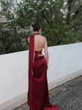 Elegant Burgundy Satin Long Dress Sexy Women's Corset High Waist Maxi Mermaid Dresses Evening Party Cocktail Wedding Guest