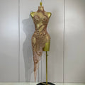 Luxury Sparkly Diamond Sequins Asymmetric Bodycon Mini Dress Women Sexy Mesh See Through Bar Nightclub Party Show Stage Costume