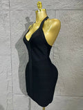 Neck-length V-neck Bandaged Halter Dress with A Fitted Bottom Hem  Sleeveless Form-fitting Cocktail Dress for Formal Parties
