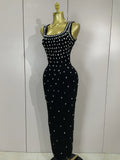 Elegant Birthday Gowns Luxury Diamonds Sleeveless Bodycon Bandage Long Dress High Street Celebrate Evening Prom Club Party Dress