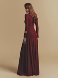 Elegant Women Pleated Solid Slim Maxi Dresses Women V Neck Long Sleeve High Waist Long Dress Female Party Prom Gowns