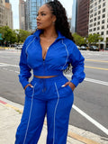 Casual Sporty 2 Piece Set Women Patchwork Tracksuit Full Sleeve Zip Crop Jacket+Shirring Pants Basic Trend Streetwear
