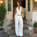 Halter Neck Vest Two-Piece Trouser Set Female Spring Summer New Lace-Up Top Wide-Leg Trousers Pure Cotton Women's Suit