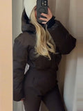 Women One Piece Ski Suit Zip Up White Black Color Block Waterproof Fabric Hooded Warm Jumpsuit 2026 Winter New Snow Sport Outfit