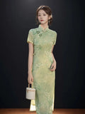 Olive Girl Green Romantic Qipao for Garden Wedding 2026 Fairycore Photoshoot Everyday Wear S-XXL XS-3XL Plus Size Romantic Garden Party Editorial Not Costume Qipao Cheongsam Chinese Dress Chinese Heritage Fashion Women