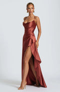 Sexy Satin Long Dress Luxury Ruffles Backless Bandage Evening Dresses Red Burgundy Blue Wedding Guest Cocktail Party Summer New