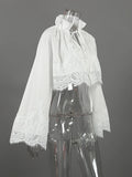 Elegant Lace Women Shirts Stand Collar Long Sleeve Lace Up Minimalist Loose Shirt for Daily Casual Wear Fashion New