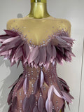 2026 New Sexy Sequins Diamonds Mesh Asymmetric Dress Women Birthday Celebrity Party Costume Bar Nightclub Stage Show Clothing