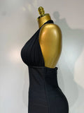 Women Sexy Halter Neck Ruffles Pacthwork Bandage Dress Black Sleeveless Backless Bodycon Dresses Evening Party Birthday Gown