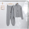 Women Solid Turtleneck Cable Knit Sweater Wide Pants 2 Piece Set Long Sleeve Half Zip Pullover 2026 Casual Loungewear Suit
