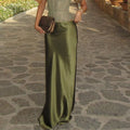 Elegant Green Skirt Set For Women Chic Fishbone Sleeveless Backless Lace Up Vest Satin Long Skirt Lady Evening Party Outfit