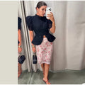 Lace Cutout Peplum Jacket Stand Collar Puff Sleeve Button Front Waist Cinched Outerwear 2026 Summer Fashion Lady Elegant Jacket