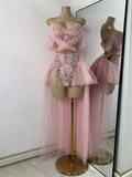 Sexy Top Skirt Mesh Designer Women's Outfit Two Pieces Backless Evening Party Birthday Dress Nightclub Stage Performance Costume