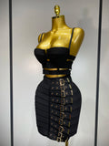 Women Sexy Cut Out Mini Bodycon Bandage Skirt Two Piece Set 2025 Celebrity High Streeet Evening Birthday Club Party Outfits