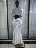 Luxury Women Sparkly Crystal Mesh See Through 2 Pieces Long Gowns Dress Elegant Evening Party Celebrity Red Carpet Outfit