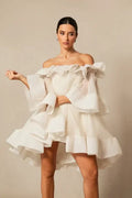 Women's Spring Summer Off Shoulder Tiered Ruffle Flared Mini Dress Sweet Prom Party Wear 2026 Trendy Feminine Fashion Dress