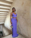 Solid Two Piece Set for Women V Neck Sleeveless Top High Waist Skirts Sets Female Fashin Style New