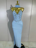 Women Evening Party Prom Luxury Birthday Wedding Guest Dresses Sexy Shiny Crystals Beading Strapless Bodycon Long Bandage Dress