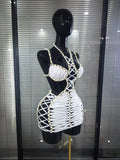 New White Color Women Sexy Halter Hollow Out Bodycon Mini Dress Celebrate Nightclub Party Bar Singer TV Show Performance Costume