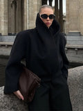 Women Big High Neck Black Jackets Fashion Solid Long Sleeve Breasted Loose Coats Female Autumn Winter Chic Casual Street Outwear