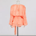 Solid Loose Short Dresses For Women Round Neck Long Sleeve High Waist Spliced Lace Up Chic Dress Female Fashion