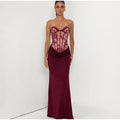 Chic Gauze Fishbone Strapless Dress Women Sleeveless Off Shoulder Waist Cinching Slim Long Dresses 2026 Lady Evening Party Gowns