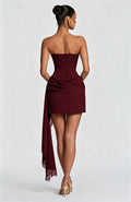 Women Sweetheart Strapless Corset Mini Gown Ruched Lace Sash Slim Fit Wedding Guest Summer 2026 Hot Luxe Party Evening Dresses