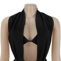 Women's Ruched Pant Set Brown Halter Crop Top And Flared Trouser Two-Piece Set Elegant V-neck Design Cut-Out Club Outfits