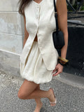 Female Vest Skirt Set Summer Commute Dating Elegant Vest Flower Bud Style Short Skirt Women Suit Solid Sleeveless New Set