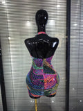 Sparkly Colorful Rhinestones Women Sexy Halter Backless Off the Shoulder Mesh Bodycon Mini Dress Celebrate Nightclub Party Wear
