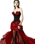 Women's Red Corsage Tube Top + Bud Skirt Set Glam Luxury Fashion Hot Party Evening Performance Dress Robe Femme Chic Et Élégante