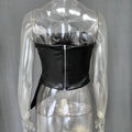 PU Leather Sexy Tube Top Pleated Waist Vest Women's Spring Fashion Solid High Street Zipper Irregular T Shirt Sleeveless