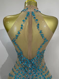 Sparkly Rhinestones Sexy Mesh See Through Mini Dress Party Evening Prom Celebrate Birthday Dress Singer Dancer Show Stage Wear