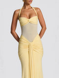 Sexy Sheer Mesh Fishtail Dress for Women Halter Sleeveless High Waist Patchwork Bandage Temperament Dresses Female