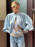 Fashion Shoulder Padded Short Windbreaker Women Solid Full Sleeve Turn-down Collar Single Breasted Coat Lady Autumn Chic Coats