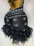 Women Sexy Halter Crystal Feathers Bodycon Mini Dress Nightclub Performance Stage Outfit Luxury Birthday Photo Shoot Dress