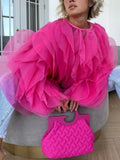 Ruffles Shirts For Women O Neck Lantern Sleeve Loose Pullover Summer Blouse Female Fashion Style Clothing