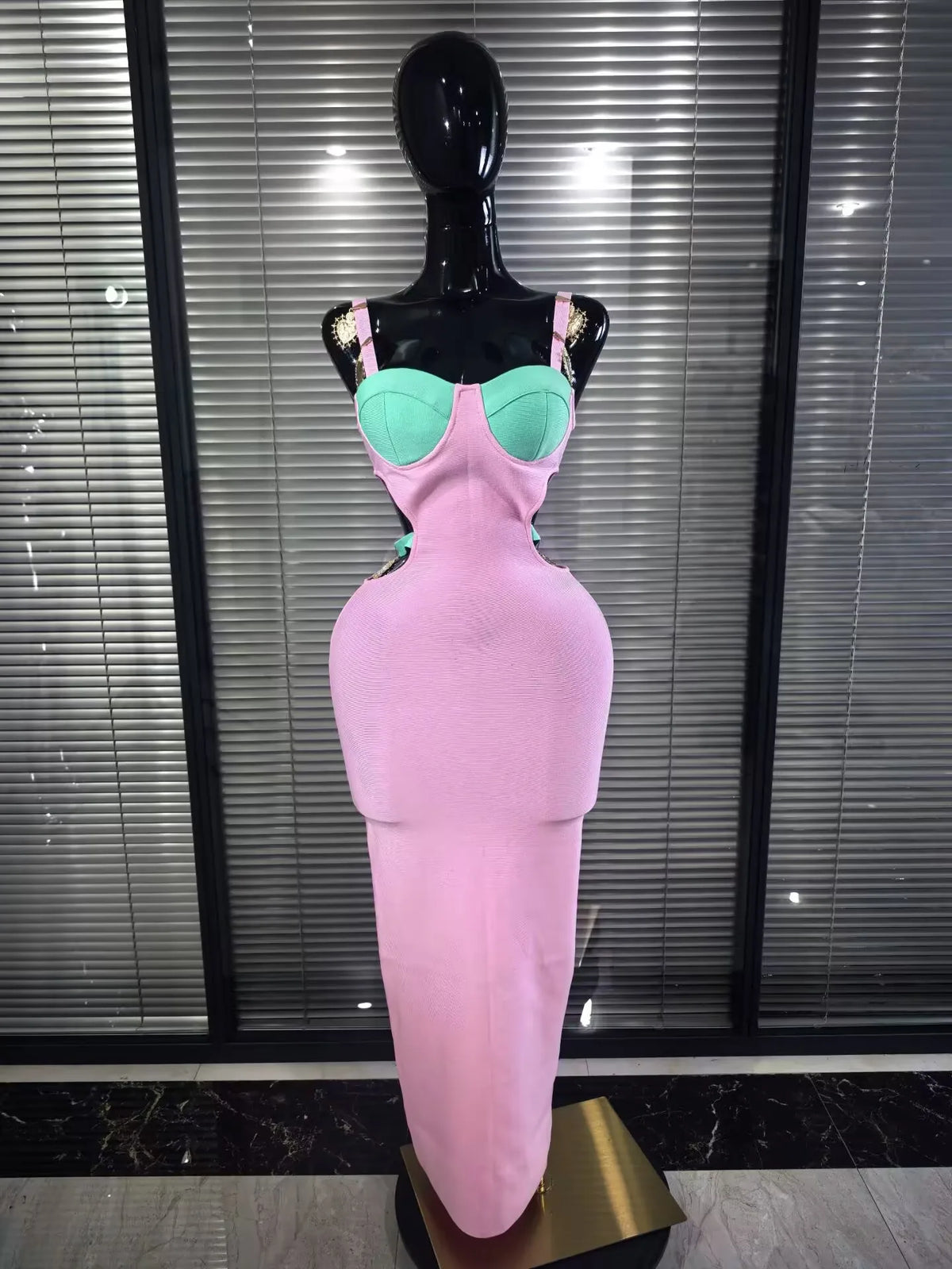 Pink Black Women Sleeveless Sexy Sequined Strap Bodycon Long Bandage Dress Nightclub Party Celebrate Evening Cocktail Wear