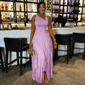 2026 New Women Birthday Party Dress Summer Slim Elegant Sleeveless Skew Collar Tassel Long Dresses Street Vintage Dress