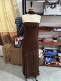 Brown Glitter Chiffon Tiered Maxi Dress Elegant One Shoulder Square Neck Flowy dresses 2026 Summer Formal Wedding  Party gowns