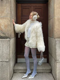 Fashion Luxury Cropped Faux Fur Coat Women's Winter 2025 Ins Hot Fluffy Short Faux Fur Jacket Street Style Warm Outwear