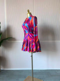 Women Tie Dye Print Flare Long Sleeve Wrap V-neck with Sashes Ruffle Dress 2026 Elegant Vacation Party Birthday Dresses